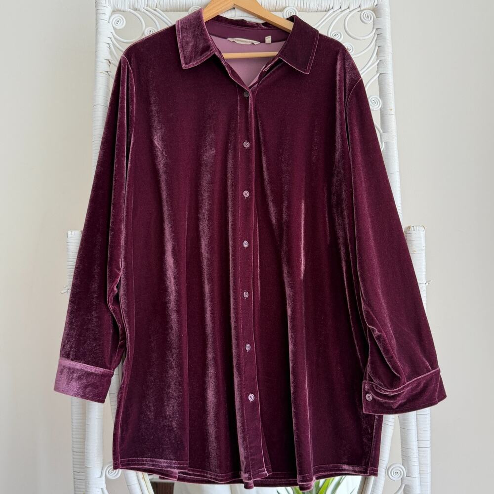 Soft Surroundings Tunic Shirt 3X Velvet Button Up Boyfriend Whimsigoth Romantic